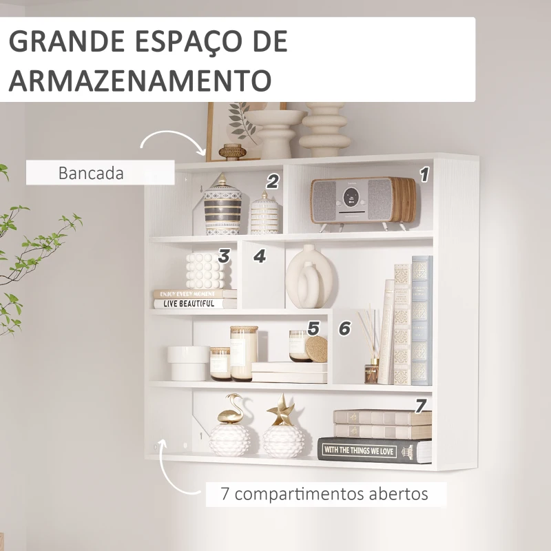 HOMCOM Estante de Parede de 4 Níveis com 7 Compartimentos Abertos para Sala de Estar Escritório Estilo Moderno 94x19,5x80cm Branco