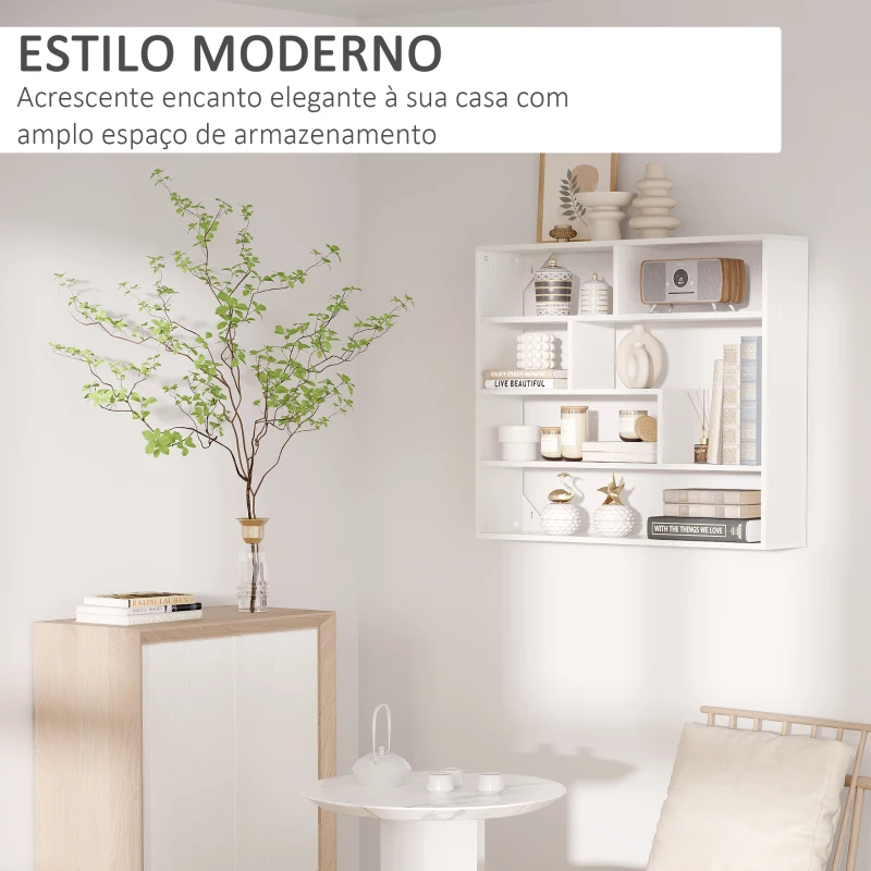 HOMCOM Estante de Parede de 4 Níveis com 7 Compartimentos Abertos para Sala de Estar Escritório Estilo Moderno 94x19,5x80cm Branco