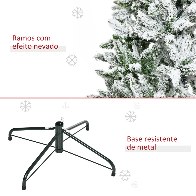 HOMCOM Árvore de Natal Artificial 180cm com Neve Ignífugo com 750 Ramos Folhas de PVC Base Dobrável Verde