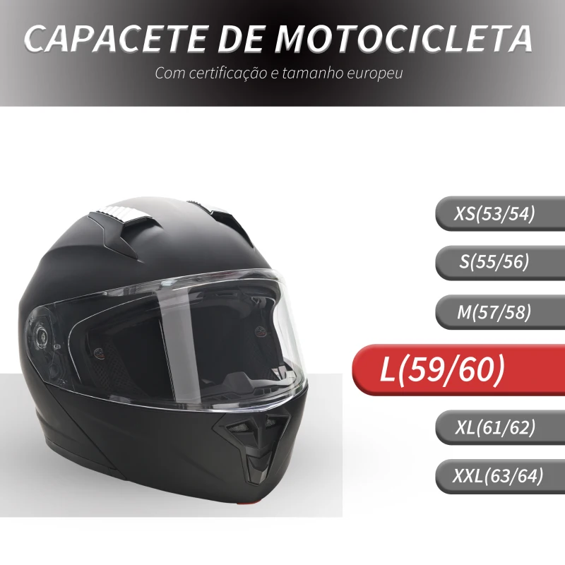HOMCOM Capacete de Moto Integral Tamanho L-59/60cm com Dupla Viseira Cabeçote Anticolisão com Certificação Europeia Unisex Cor Preta