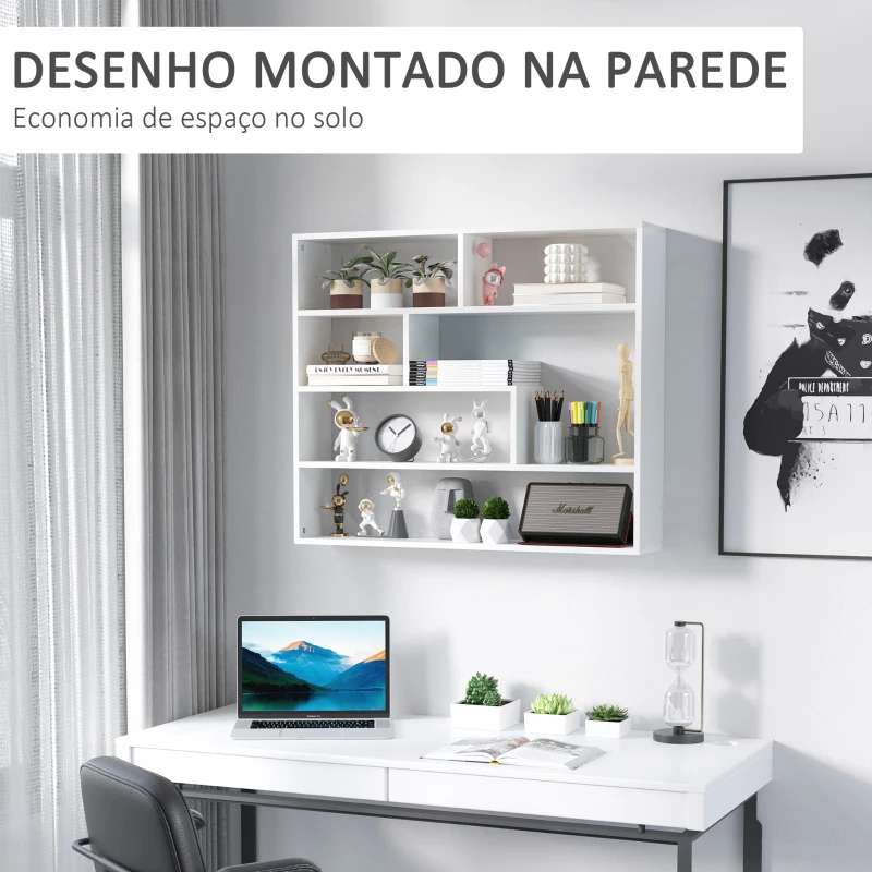 HOMCOM Estante de Parede de 4 Níveis com 7 Compartimentos Abertos para Sala de Estar Escritório Estilo Moderno 94x19,5x80cm Branco