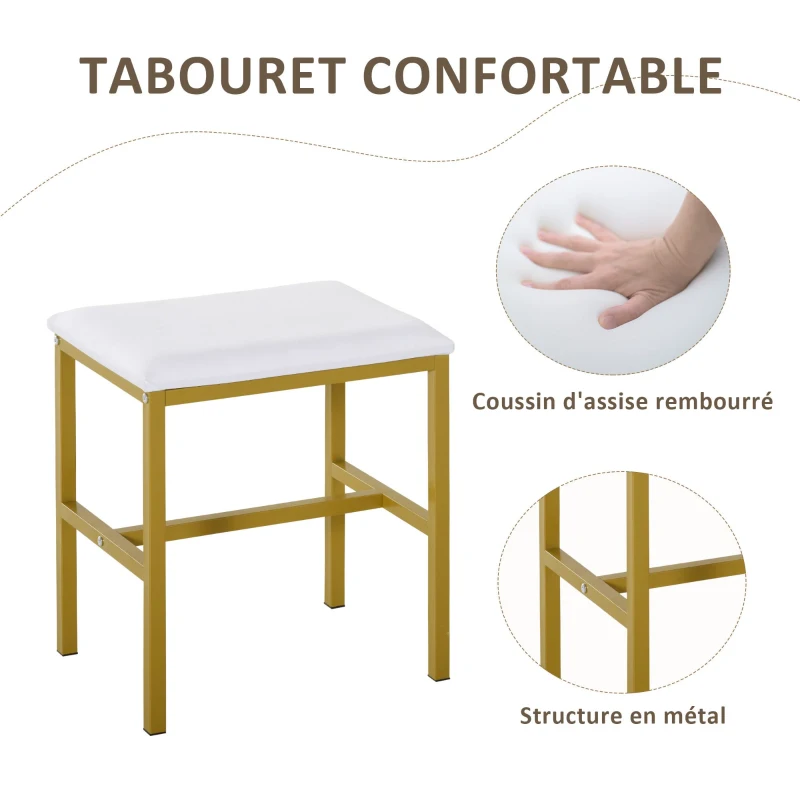 HOMCOM Coiffeuse avec Tabouret Miroir LED intégré - avec rangement 3 tiroirs, 2 niches pieds en métal doré
