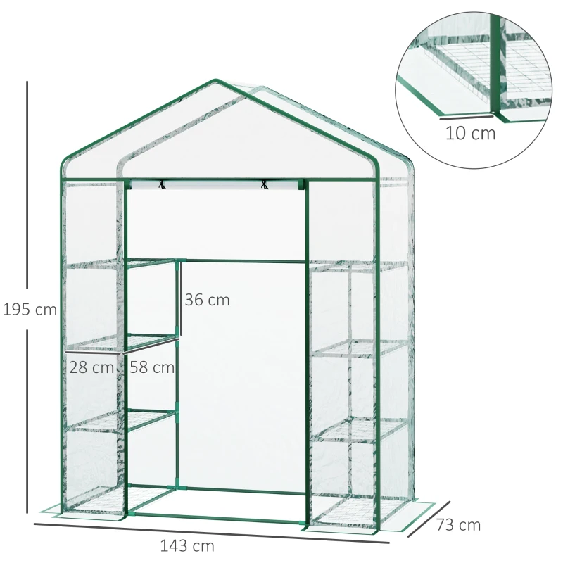 Outsunny Estufa de Jardim com 8 Prateleiras Cobertura de PVC e Estrutura de Aço 143x73x195 cm Transparente e Verde