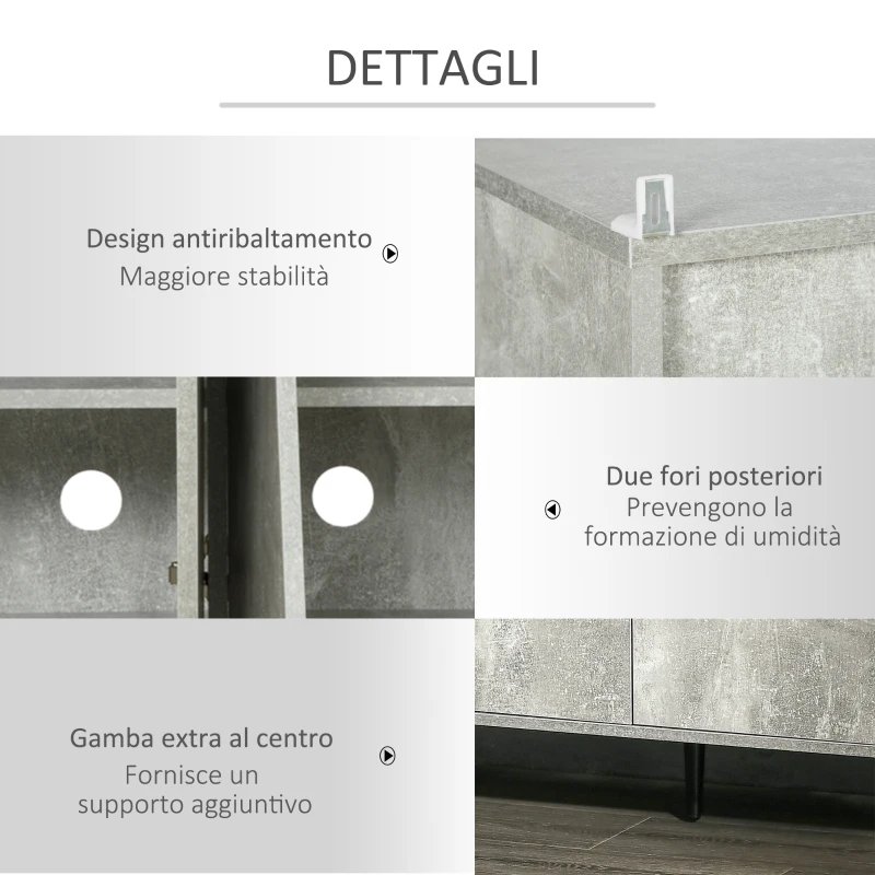 HOMCOM Credenza Moderna con Armadietti a 2 Ante e Mensole Regolabili 147x40x83cm, Effetto Marmo Grigio