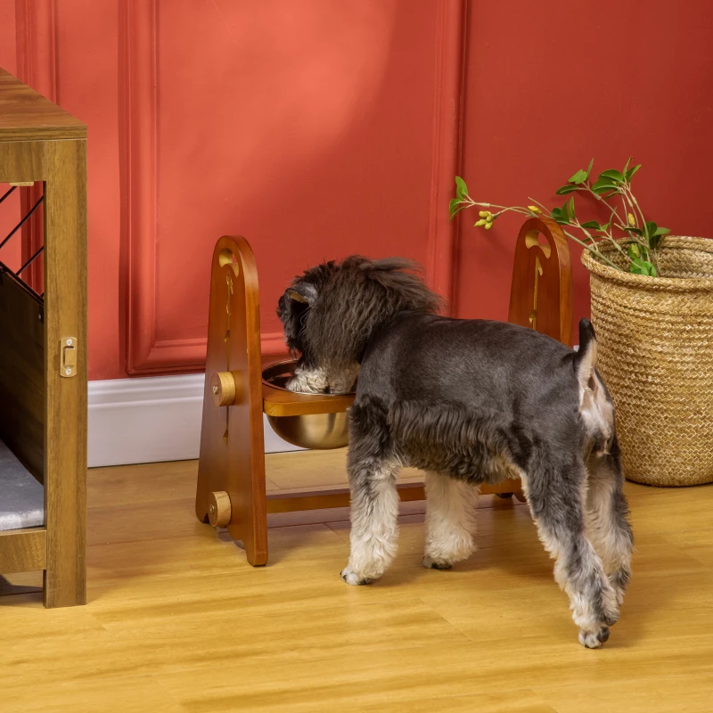 PawHut Comedero Elevado para Perros con 2 Cuencos de 1250 ml y Altura Ajustable de 4 Niveles 49x25x41 cm Marrón