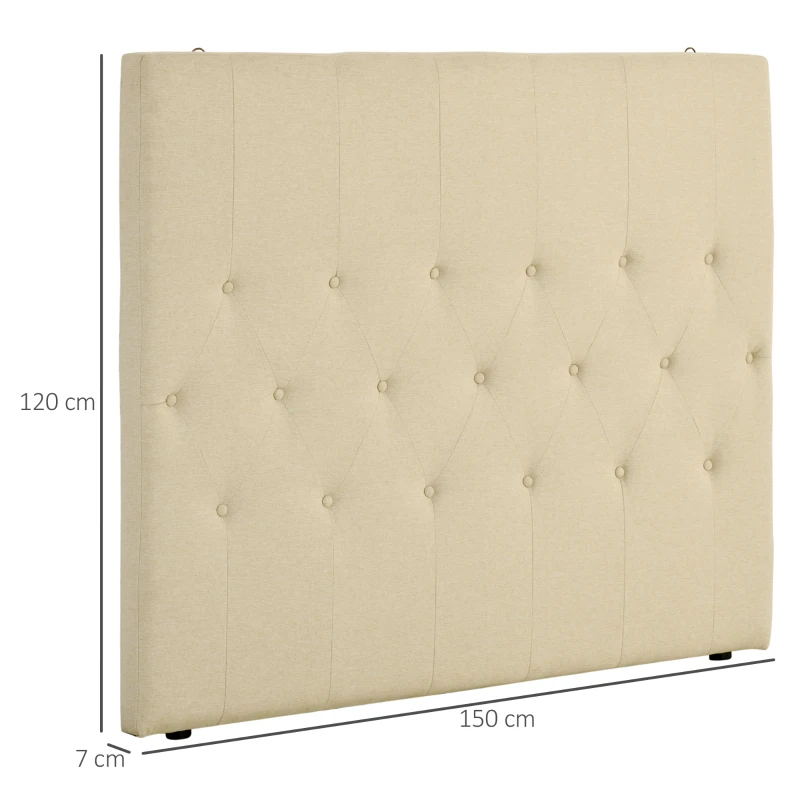 HOMCOM Tête de lit capitonnée - tête de lit rembourrée - dim. 150L x 120H cm - épaisseur 7 cm - MDF Coton Polyester Beige