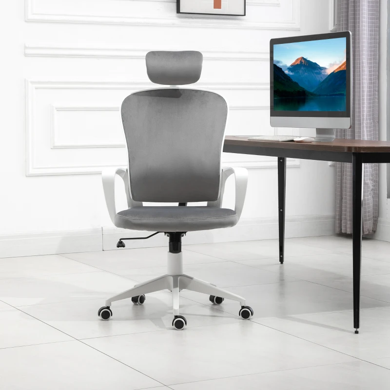 Vinsetto Krzesło biurowe krzesło obrotowe z funkcją przechylania regulacja wysokości poliester jasnoszary