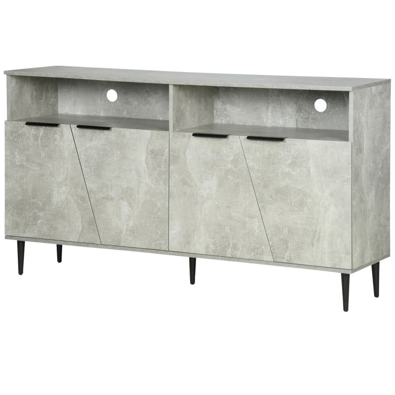 HOMCOM Credenza Moderna con Armadietti a 2 Ante e Mensole Regolabili 147x40x83cm, Effetto Marmo Grigio