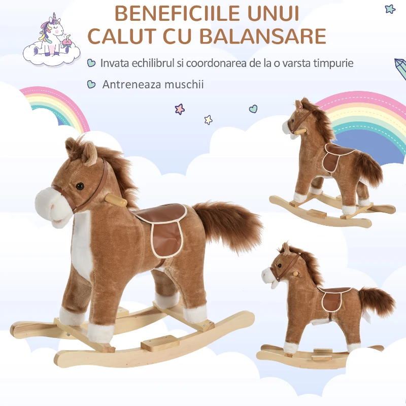 Homcom Cal Balansoar Copii – 36–72 Luni, Sunete & sa Captusita