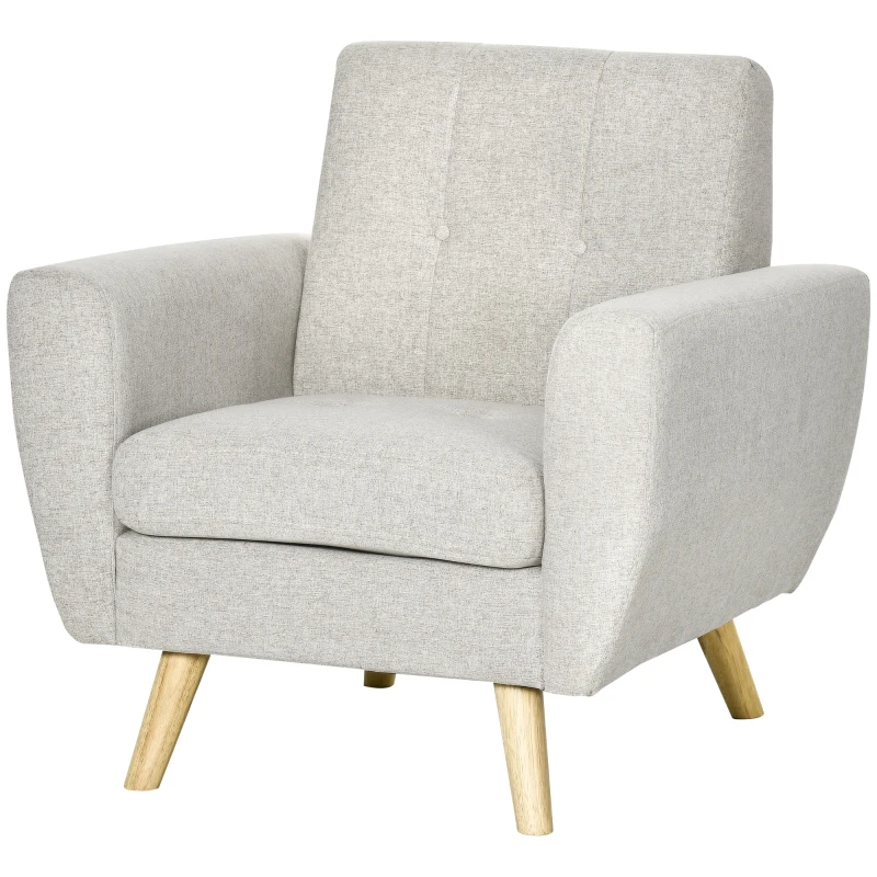 HOMCOM Fauteuil de salon Relax Style scandinave Dossier capitonné en Tissu 85 x 76,5 x 86 cm - Gris Clair et Pieds en Bois