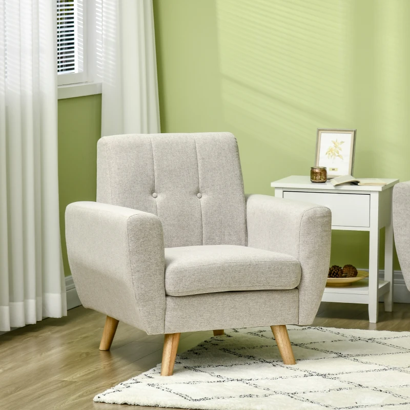 HOMCOM Fauteuil de salon Relax Style scandinave Dossier capitonné en Tissu 85 x 76,5 x 86 cm - Gris Clair et Pieds en Bois