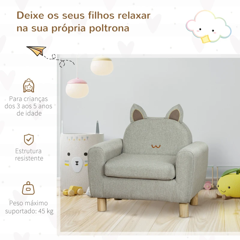 HOMCOM Poltrona Infantil Mini Sofá para Crianças acima de 3 Anos com Assento Acolchoado Apoio para os Braços 60x42x50cm Cinza