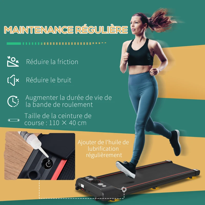 HOMCOM Tapis de marche électrique affichage LED moteur 500 W vitesse 1-6 km/h silencieux télécommand idéal pour la maison et le bureau rouge noir