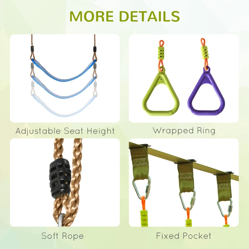 Outsunny Kids Obstacle Course, 42.6 FT Children Slackline Training Equipment, with Monkey Bars, Rope Ladder, Swing, Gym Rings, Tree Protector, Carry Bag