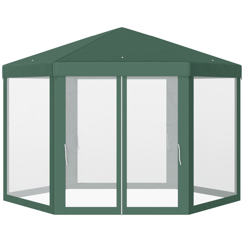 Outsunny Tonnelle barnum tente de réception hexagonale 10 m² style cosy métal polyester imperméabilisé surface env. 10 m² vert blanc