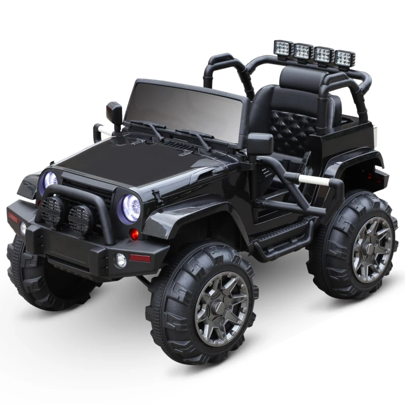 HOMCOM Voiture 4x4 électrique 12 V + télécommande 128L x 78l x 76H cm Enfants 3 à 8 Ans Effets Lumineux sonores Lecteur MP3 Noir
