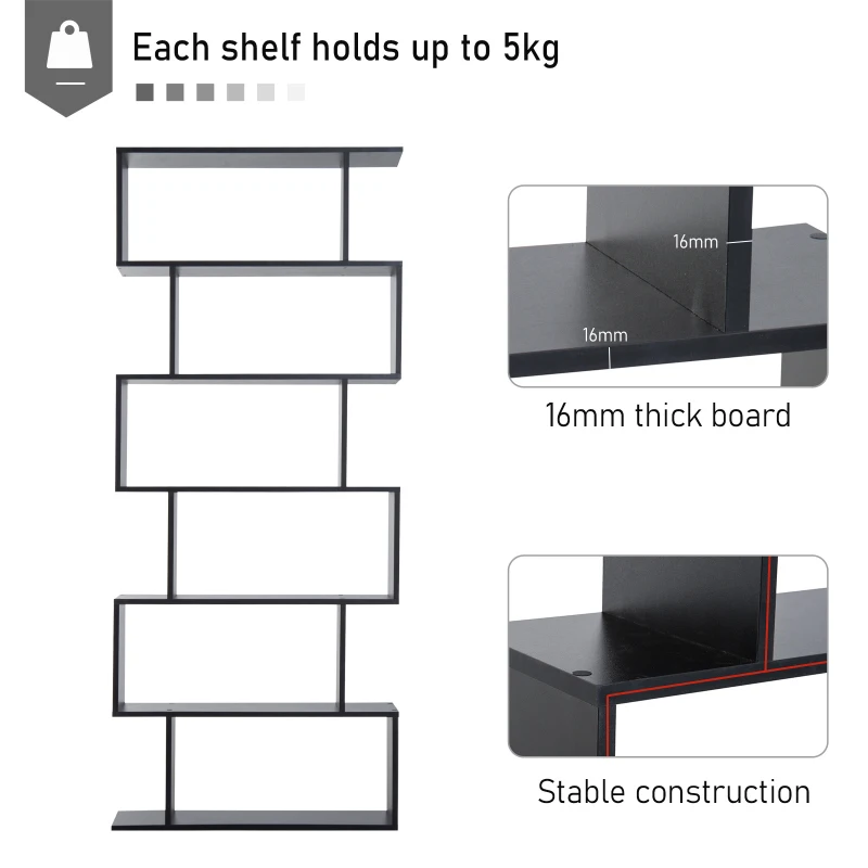 HOMCOM Bibliotecă din Lemn, Design Modern cu 6 Rafturi, 80x23x192 cm, Negru