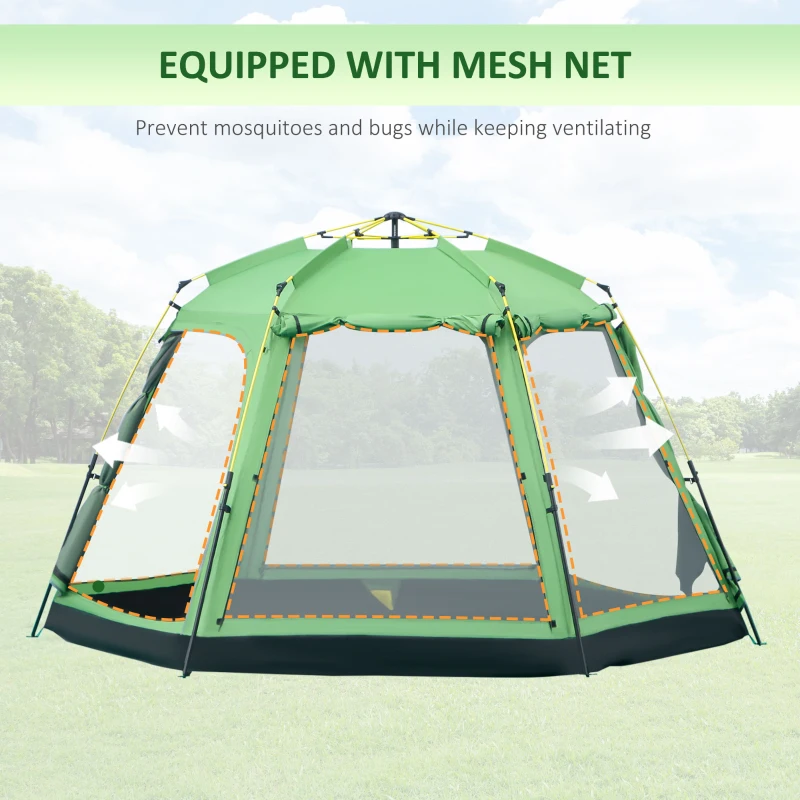 Outsunny 6 Person Pop Up Camping Tent, 2-Tier Design Backpacking Tent with 4 Windows 2 Doors Portable Carry Bag for Fishing Hiking, Green