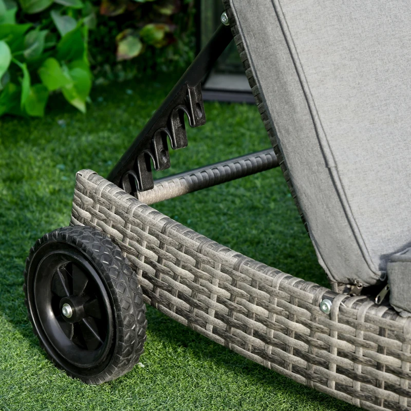 Outsunny Patio Rattan Wicker Sun Lounger Adjustable Backrest S Shape Chaise Lounge Relaxer for Patio, Deck, Poolside Grey