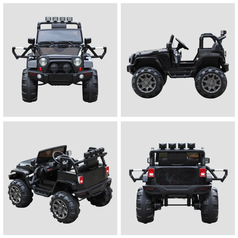 HOMCOM Voiture 4x4 électrique 12 V + télécommande 128L x 78l x 76H cm Enfants 3 à 8 Ans Effets Lumineux sonores Lecteur MP3 Noir