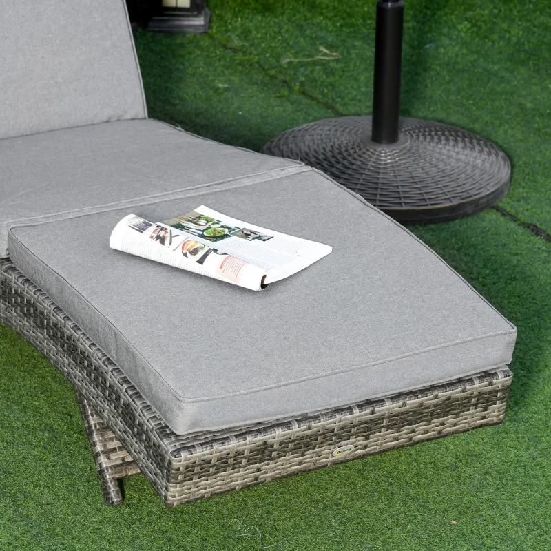 Outsunny Patio Rattan Wicker Sun Lounger Adjustable Backrest S Shape Chaise Lounge Relaxer for Patio, Deck, Poolside Grey