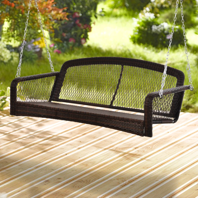 Outsunny 2-Person Outdoor Rattan Hanging Porch Swing Bench Chair Loveseat