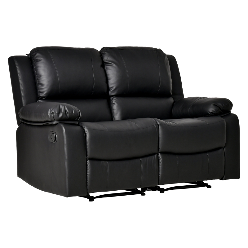 HOMCOM Double Seat Reclining Loveseat Recliner PU Faux Leather Pullback Control with Footrest-Black