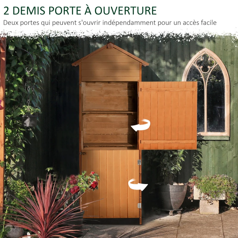 HOMCOM Armoire de Jardin Remise pour Outils 79L x 49l x 190H cm 2 Portes 2 étagères Toit bitumé étanche Bois Sapin pré-huilé