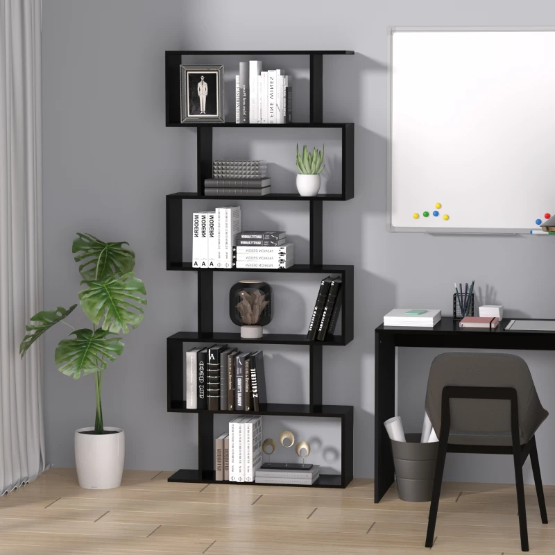 HOMCOM Bibliotecă din Lemn, Design Modern cu 6 Rafturi, 80x23x192 cm, Negru