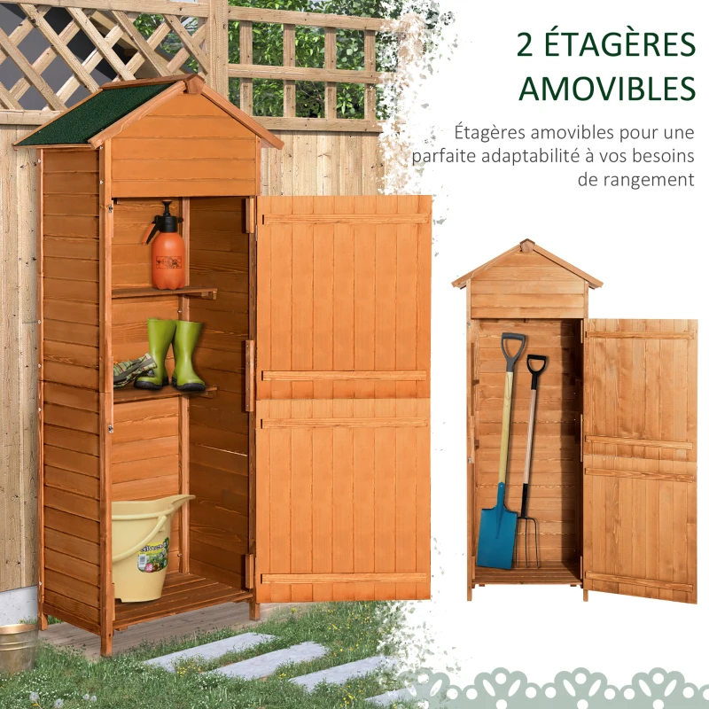 HOMCOM Armoire de Jardin Remise pour Outils 79L x 49l x 190H cm 2 Portes 2 étagères Toit bitumé étanche Bois Sapin pré-huilé