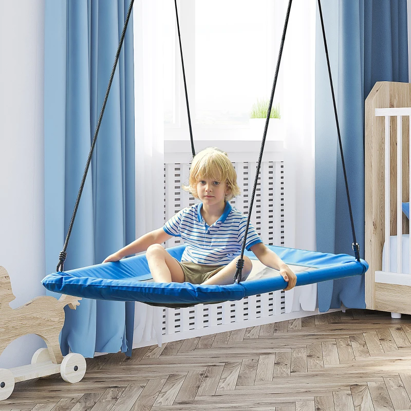 Outsunny Hanging Tree Swing, Adjustable Rope, Steel Frame, Waterproof, for Backyard Playground Park for Kids Over 3 Years Old, Blue and Black