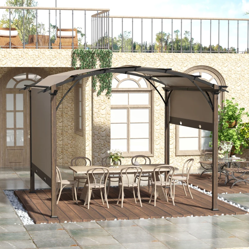 Outsunny 3 x 3m Outdoor Retractable Canopy Pergola Steel Frame Patio Pergola Shelter Sun Shade, Beige