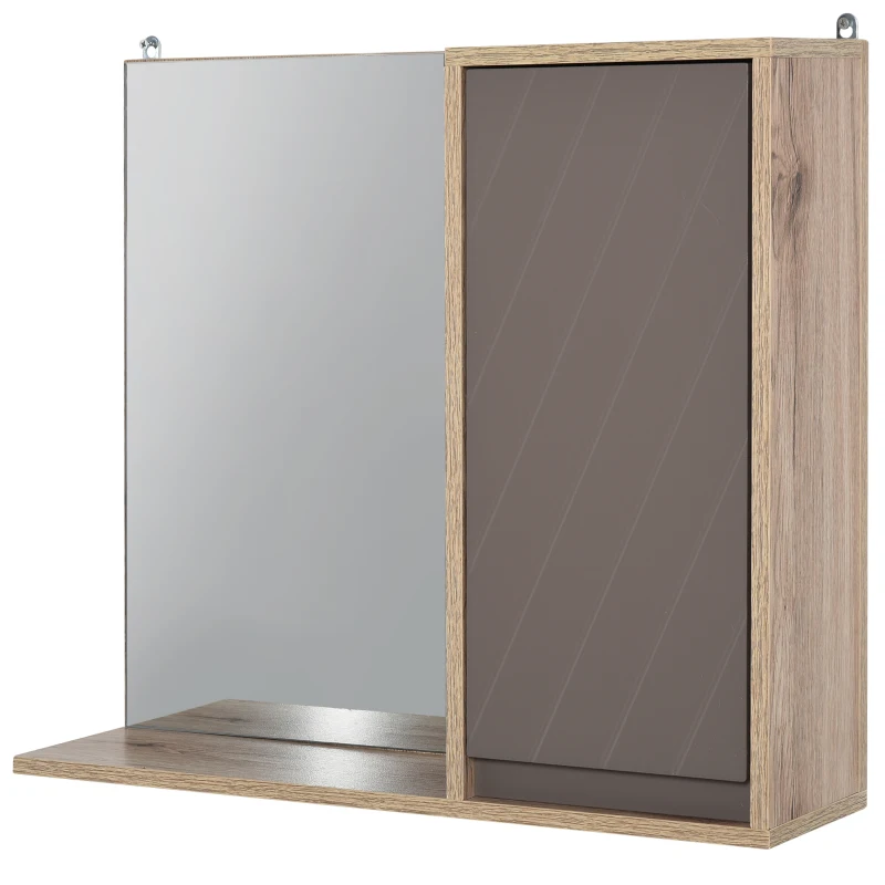 Kleankin Mobiletto Bagno Da Parete Con Specchio E Ripiano Aperto – 2 Ante, Mensola Regolabile, Maniglie In Metallo, 56x13x58 Cm, Bianco
