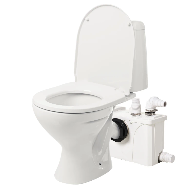 HOMCOM Broyeur sanitaire WC pompe de relevage 600 W silencieux compact 4 colliers serrage + 4 embouts blanc