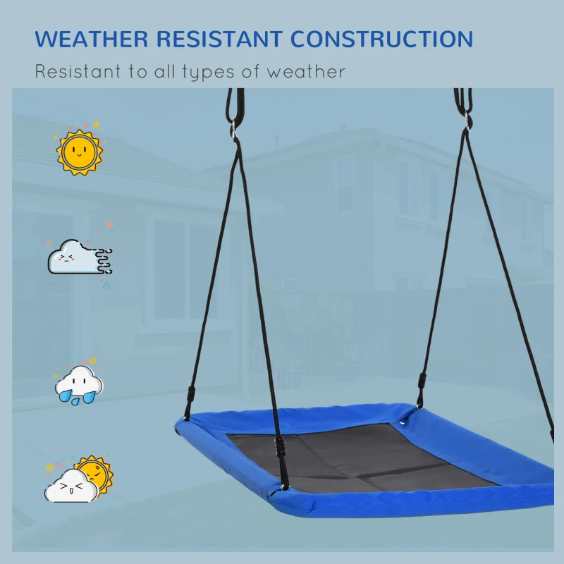 Outsunny Hanging Tree Swing, Adjustable Rope, Steel Frame, Waterproof, for Backyard Playground Park for Kids Over 3 Years Old, Blue and Black