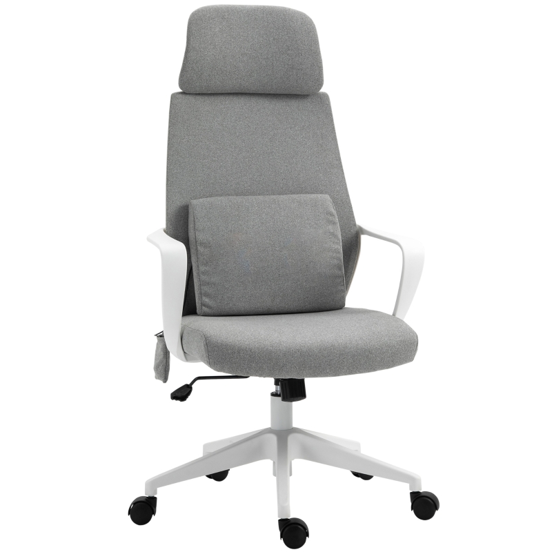 Vinsetto Fauteuil de bureau massant chaise de bureau ergonomique avec coussin lombaire de massage et repose-tête amovibles hauteur réglable dossier inclinable 62l x 60P x 113-123H cm gris