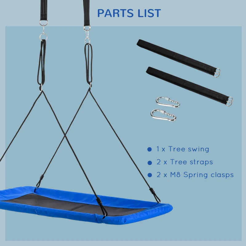 Outsunny Hanging Tree Swing, Adjustable Rope, Steel Frame, Waterproof, for Backyard Playground Park for Kids Over 3 Years Old, Blue and Black