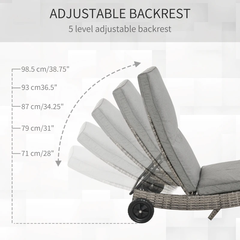 Outsunny Patio Rattan Wicker Sun Lounger Adjustable Backrest S Shape Chaise Lounge Relaxer for Patio, Deck, Poolside Grey