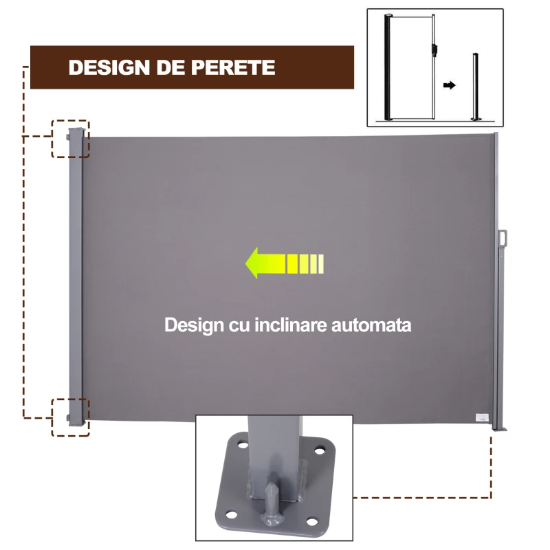 Outsunny Copertina de Soare Laterala Tip Rulou Protectie impotriva Vantului / Privacy 3x1,6m Gri