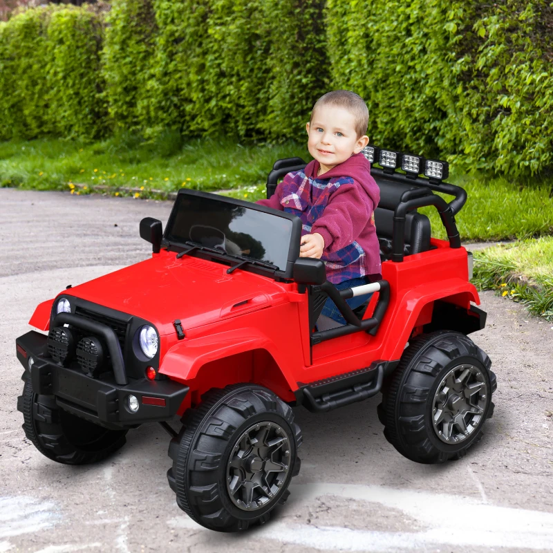 HOMCOM Voiture 4x4 électrique 12 V + télécommande 128L x 78l x 76H cm Enfants 3 à 8 Ans Effets Lumineux sonores Lecteur MP3 Rouge