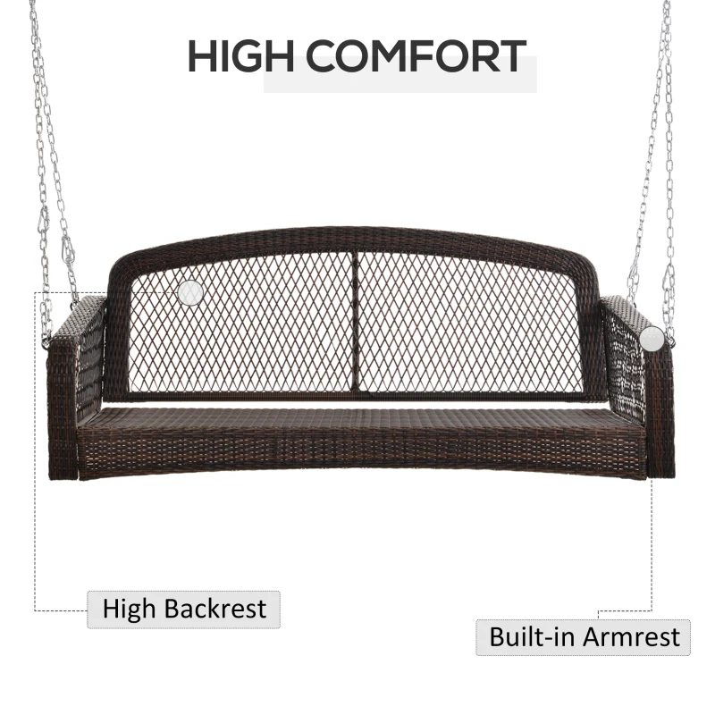 Outsunny 2-Person Outdoor Rattan Hanging Porch Swing Bench Chair Loveseat