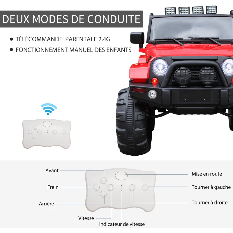 HOMCOM Voiture 4x4 électrique 12 V + télécommande 128L x 78l x 76H cm Enfants 3 à 8 Ans Effets Lumineux sonores Lecteur MP3 Rouge