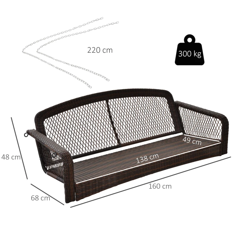 Outsunny 2-Person Outdoor Rattan Hanging Porch Swing Bench Chair Loveseat