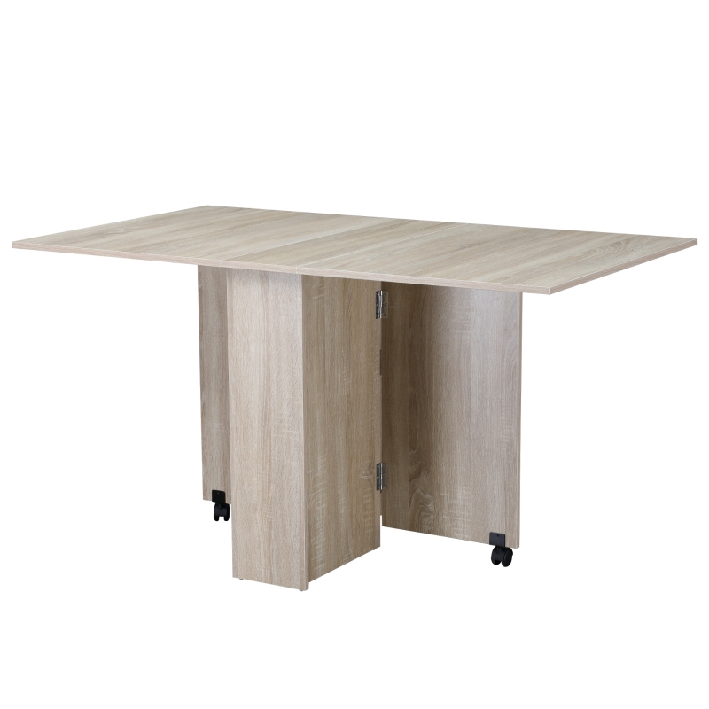 HOMCOM Mobile Drop Leaf Dining Kitchen Table Folding Desk For Small Spaces With 2 Wheels & 2 Storage Shelves Oak