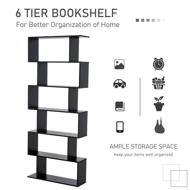 HOMCOM Bibliotecă din Lemn, Design Modern cu 6 Rafturi, 80x23x192 cm, Negru