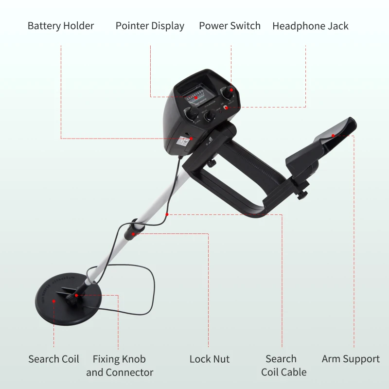 Outsunny Adjustable DISC Metal Detector Underground Gold Coin Digger Searcher Lightweight Treasure Jewelry Hunter with Waterproof Search Coil