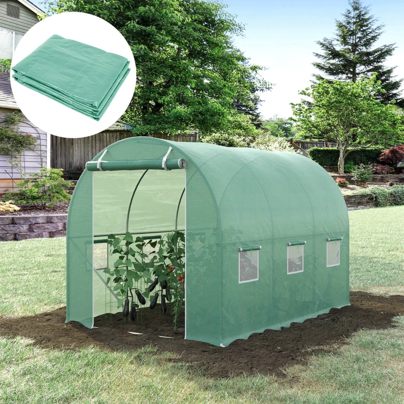 Outsunny Cobertura de Estufa com 6 Janelas e Porta para Jardim Anti-UV PE 300x200x200 cm Verde