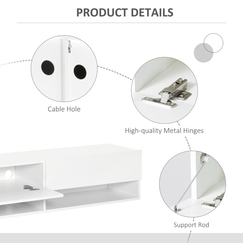 HOMCOM Floating 60'' TV Stand Wall Mounted Media Console Table Cabinet with 4 Storage Shelves Cable Management System White