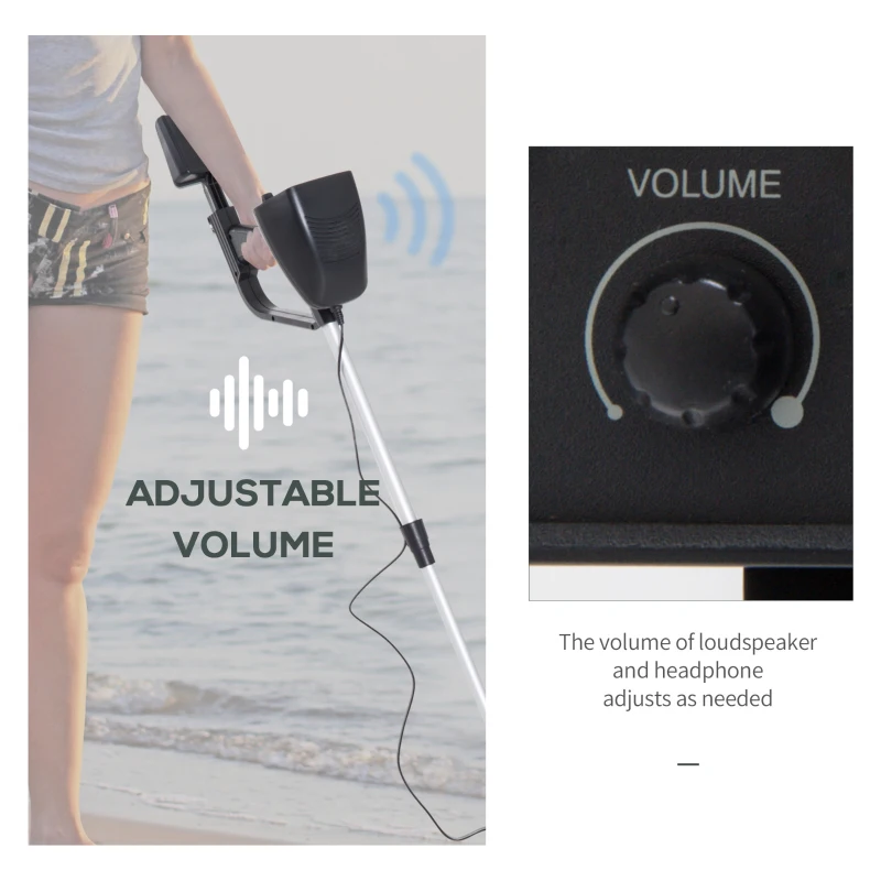 Outsunny Adjustable DISC Metal Detector Underground Gold Coin Digger Searcher Lightweight Treasure Jewelry Hunter with Waterproof Search Coil