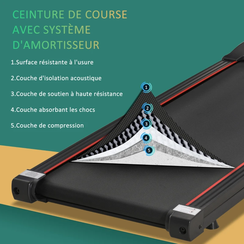 HOMCOM Tapis de marche électrique affichage LED moteur 500 W vitesse 1-6 km/h silencieux télécommand idéal pour la maison et le bureau rouge noir